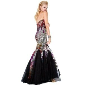 Jovani Long Multi Sequin Prom Dress Size 6 Mermaid Tulle Underlay Strapless 4210